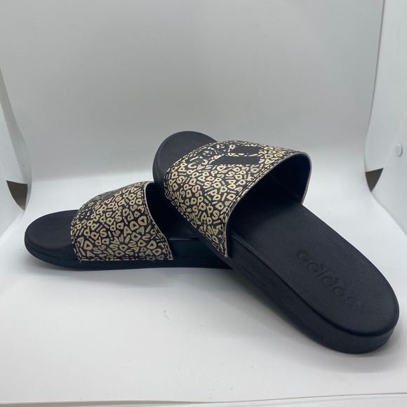 Adidas Adilette Comfort Slides black white unisex womens sz 6 - Picture 1 of 7